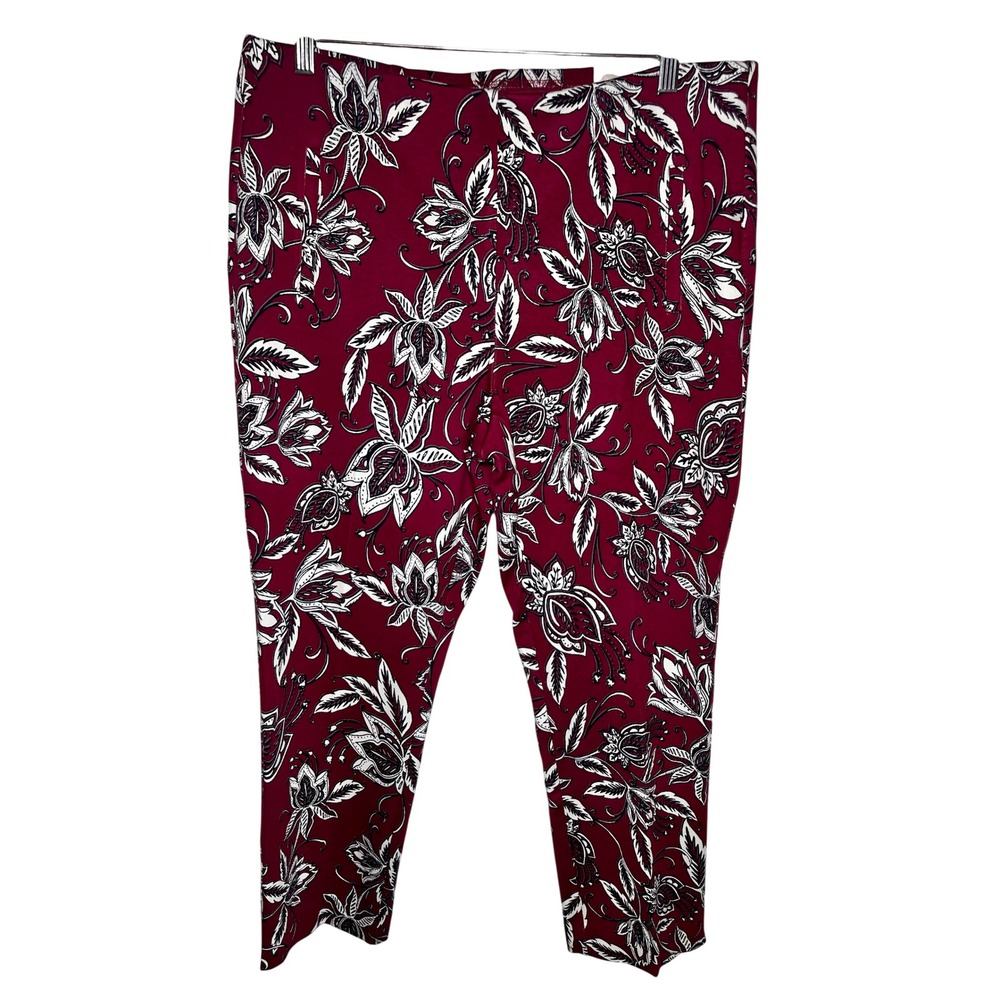 Chicos So Slimming Juliet Pants Women 2.5P / 14P Burgundy Floral NWT Pull On